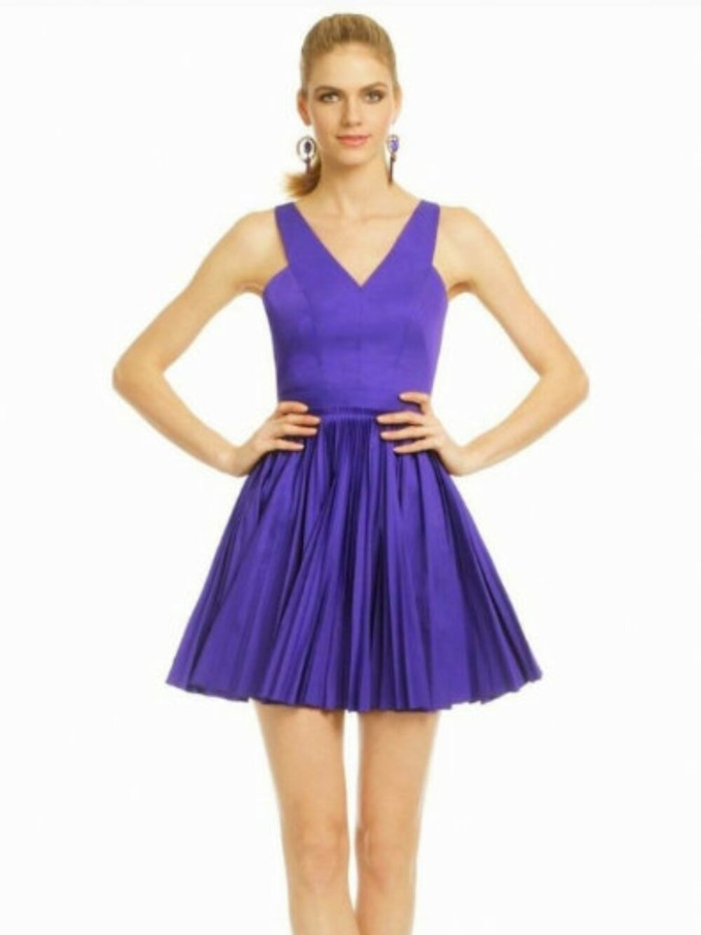 Robert Rodriguez Pleased Pleat Purple V-Neck Sleeveless Mini Dress Size 2